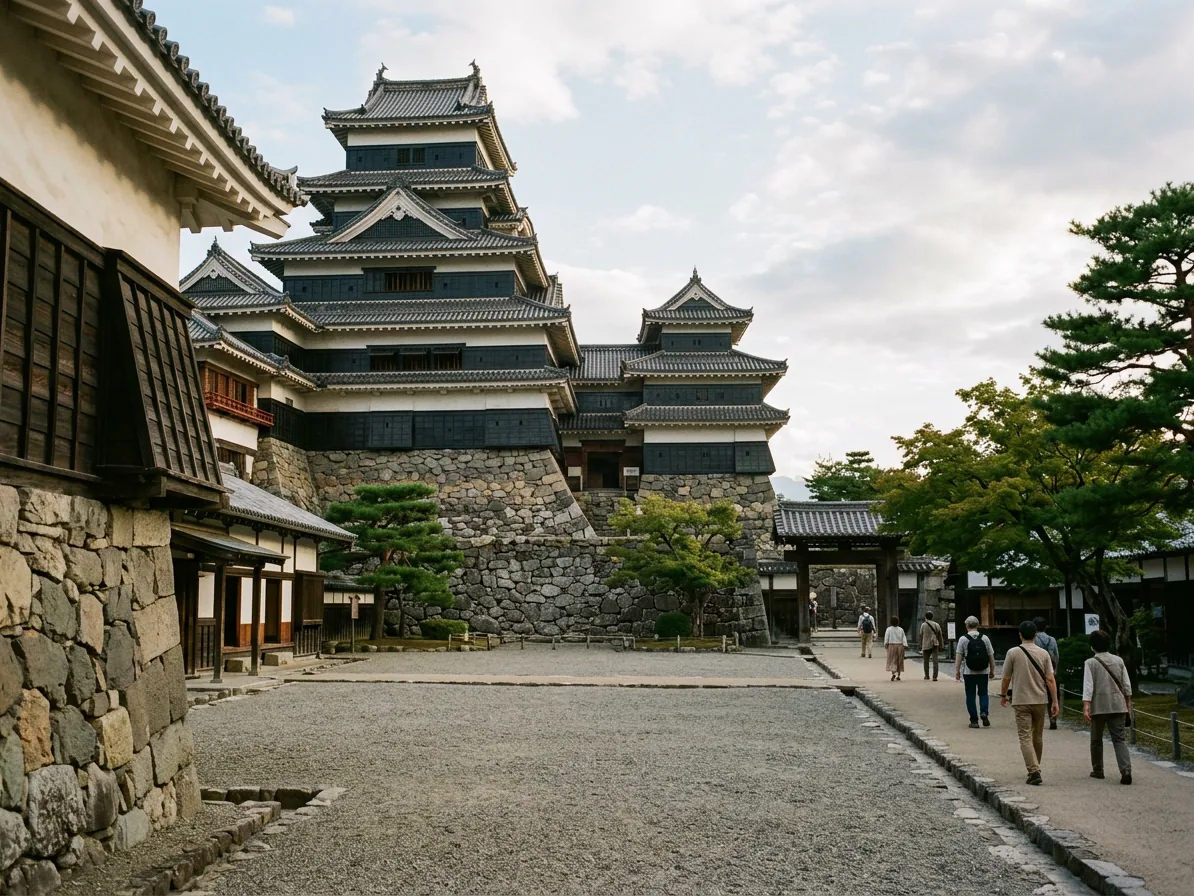 The inner courtyard and stone walls of Matsumoto Castle