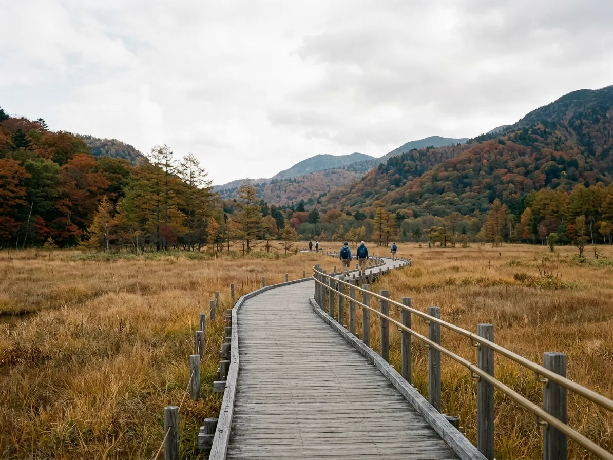 The Senjogahara marshland boardwalk in Nikko in autumn