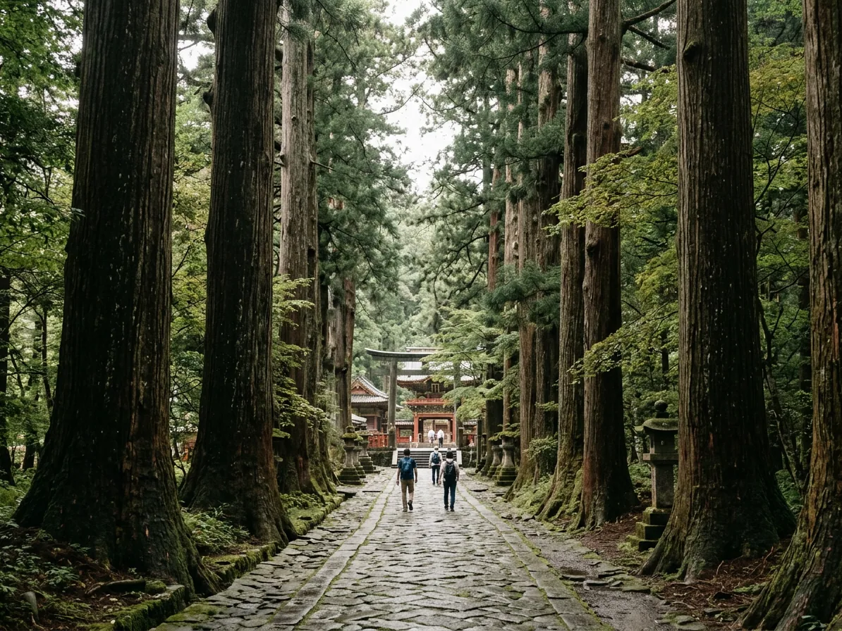 The avenue of towering cedar trees leading to Nikko shrine
