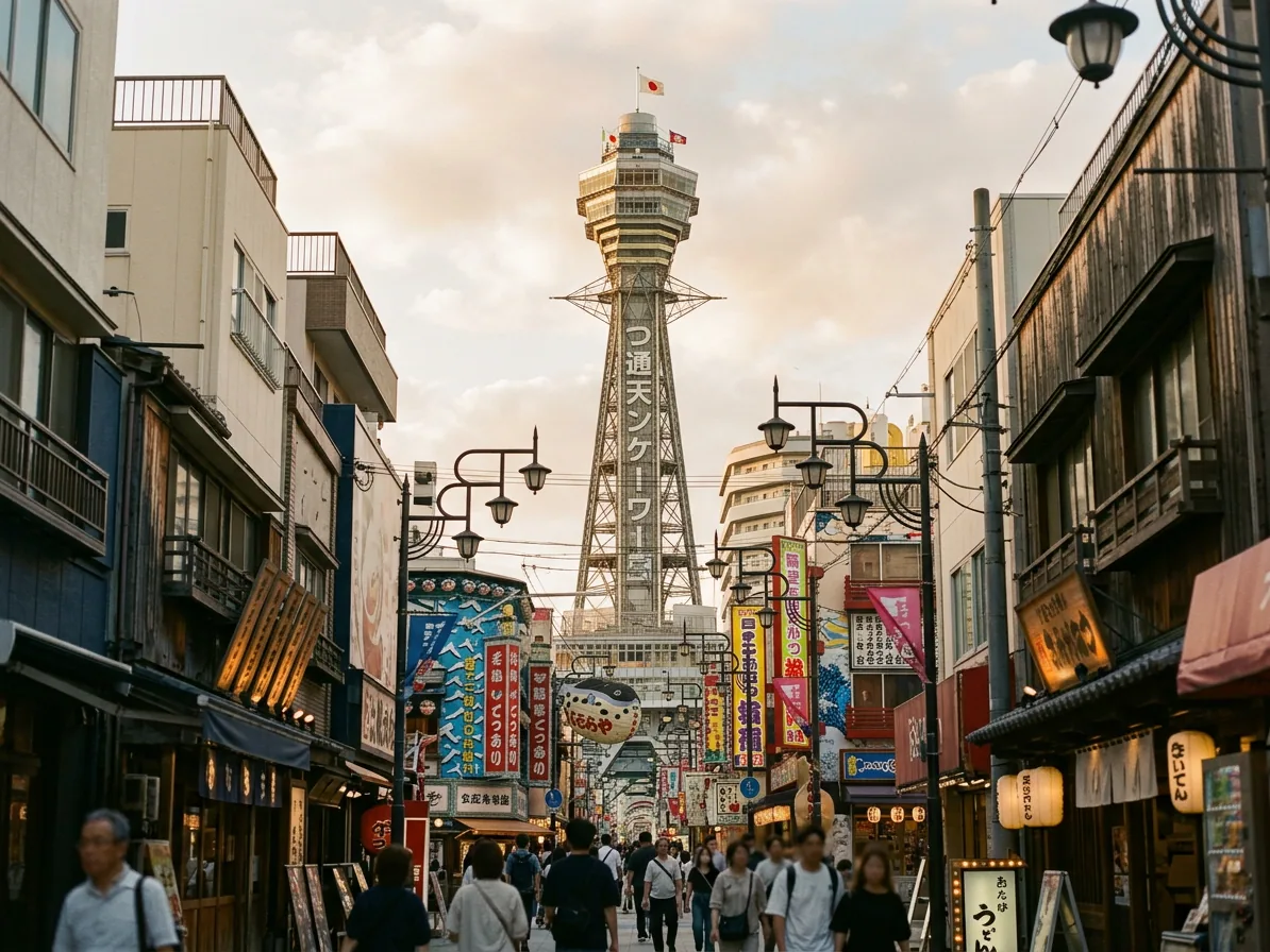 Tsutenkaku tower above the Shinsekai district of Osaka