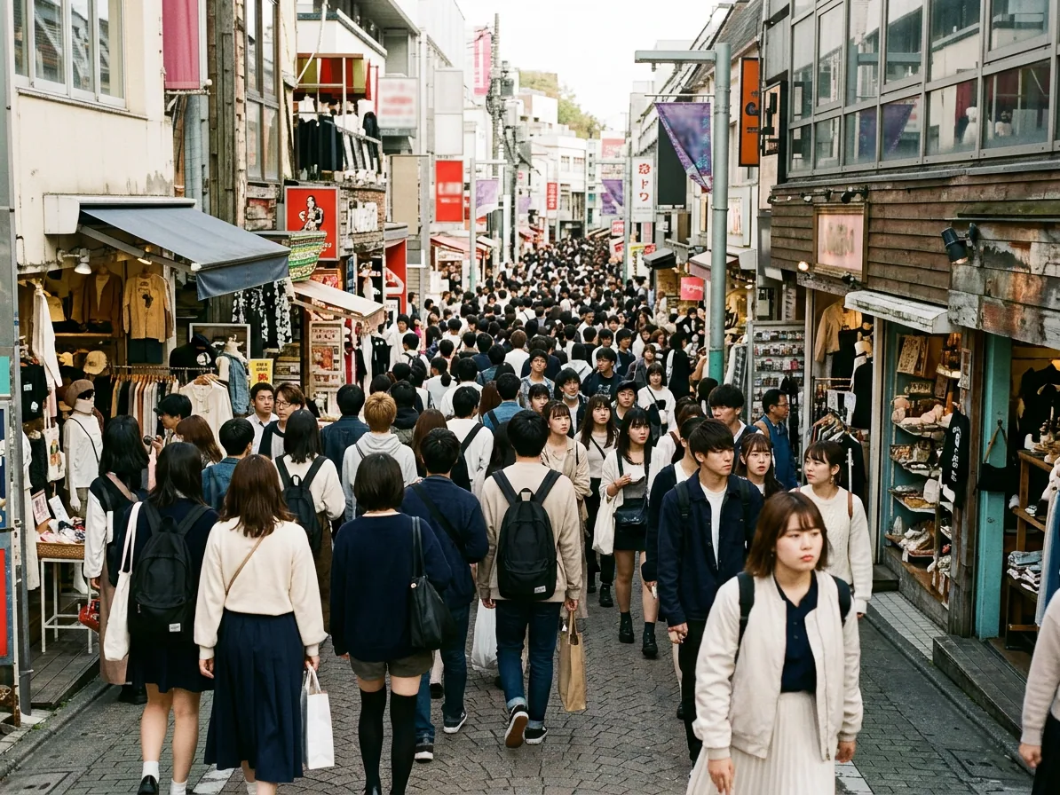 Takeshita street in Harajuku Tokyo crowded with shoppers between small boutiques